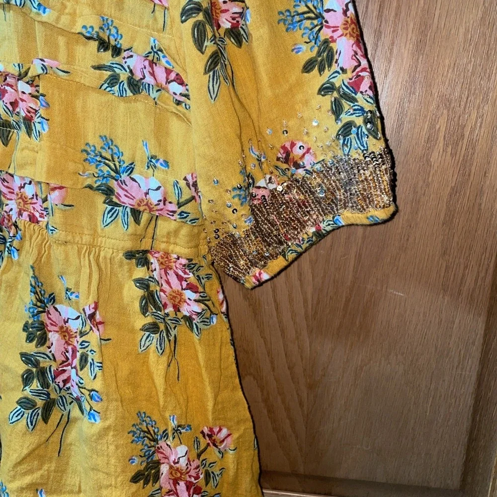 Pink Chicken Girl's Size 12Y Puff Sleeve Beaded Sleeves Floral Pleated
